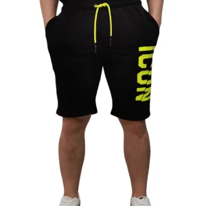 Bermuda Icon nero in felpa garzata con maxi logo Fluo