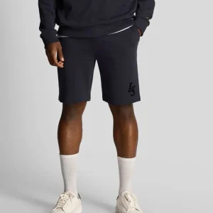 Bermuda Lyle&Scott in felpa garzata blu con lettering LS