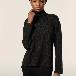 Felpa Freddy nera animalier con collo ad anello effetto tricot F4WSLS21