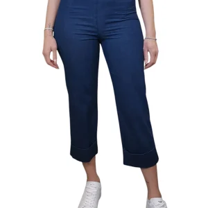 Pantalone Capri Bagarry in Denim di Cotone Stretch Blu con risvolto 3938-1VU