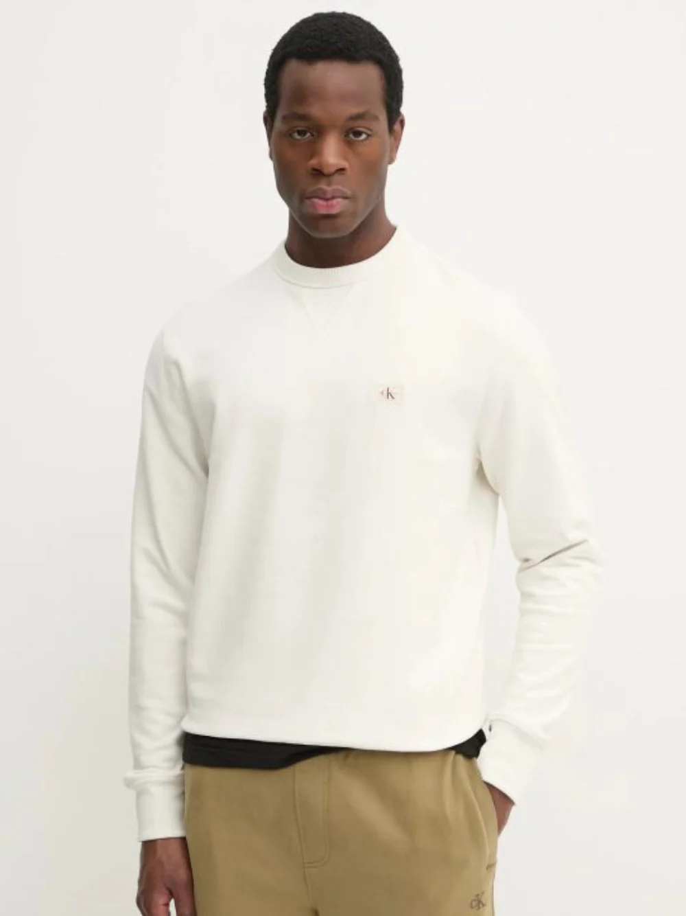 Felpa CalvinKlein Girocollo Basic in Cotone Garzato Panna 327115