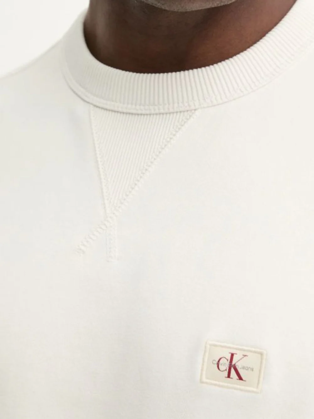 Felpa CalvinKlein Girocollo Basic in Cotone Garzato Panna 327115 - immagine 5