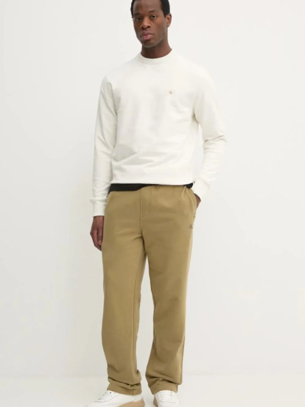 Felpa CalvinKlein Girocollo Basic in Cotone Garzato Panna 327115 - immagine 6