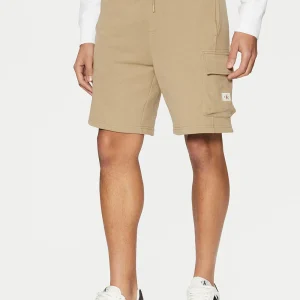 Bermuda Calvin Klein Cargo in Felpa Garzata Beige 327284