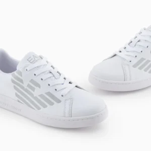 Sneakers EA7 Kid Classic in Ecopelle Bianca con Logo Grigio 7Y000001-MZ065