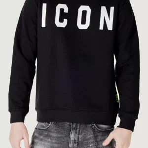 Felpa ICON Girocollo in Cotone Garzato Nero con Big Logo F001