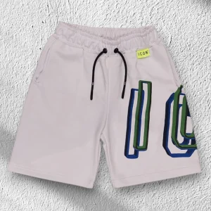 Bermuda ICON Jr con Big Logo Doppio in Felpa Garzata Bianca 00546