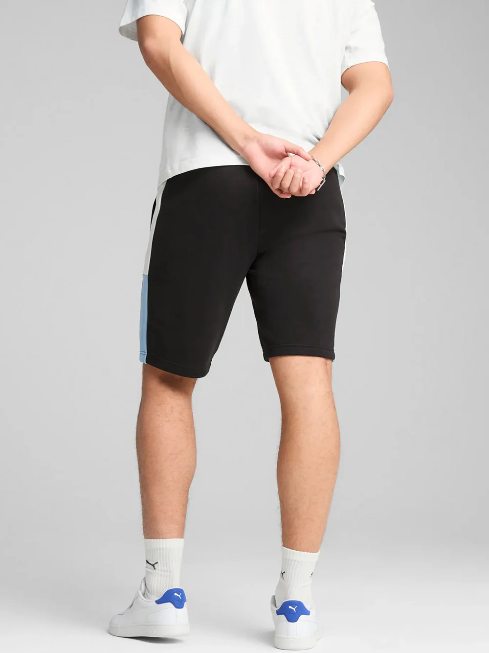 Pantaloncino Puma in Felpa garzata colorblock Nero Bianco e Celeste 684690-57 - immagine 3