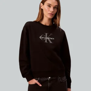 Felpa Calvin Klein Relaxed in Misto Cotone Nero con Logo Monogramma LV047B234G