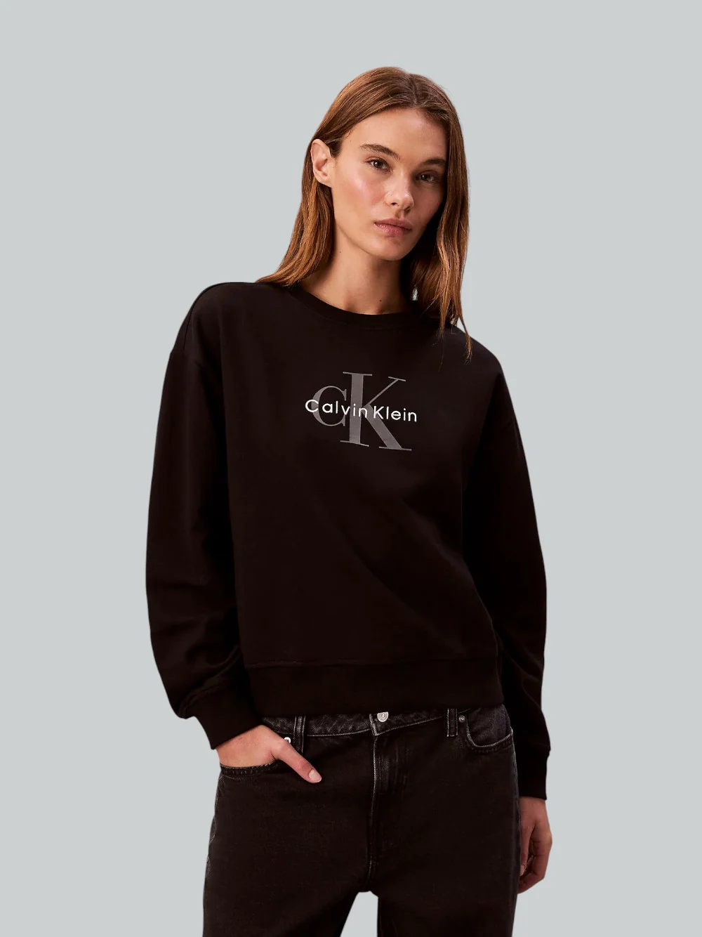 Felpa Calvin Klein Relaxed in Misto Cotone Nero con Logo Monogramma LV047B234G