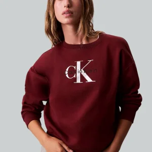 Felpa Calvin Klein Relaxed in Misto Cotone Bordò con Logo Monogramma LV047B234G