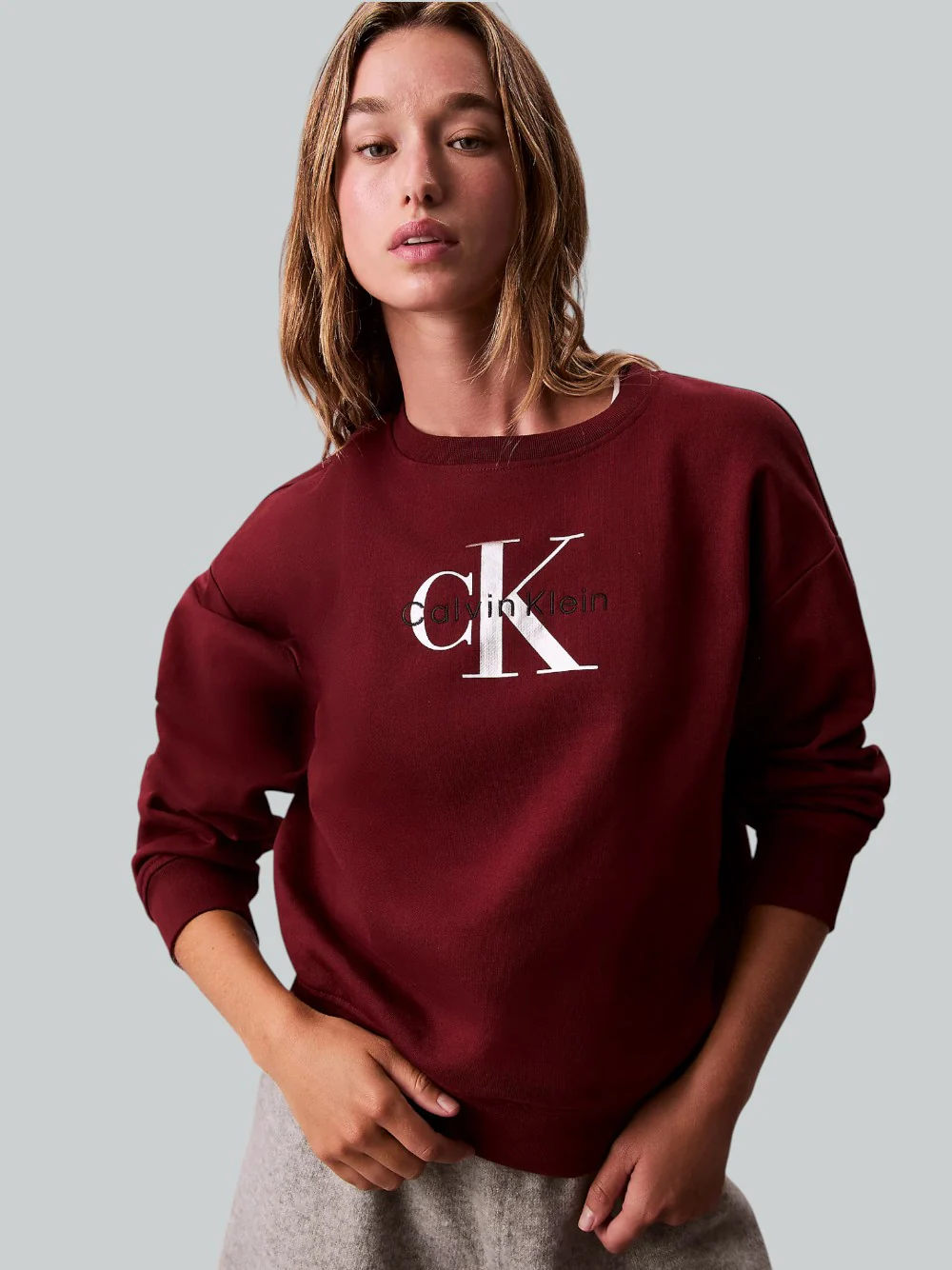 Felpa Calvin Klein Relaxed in Misto Cotone Bordò con Logo Monogramma LV047B234G