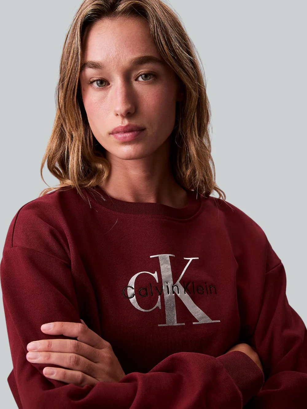 Felpa Calvin Klein Relaxed in Misto Cotone Bordò con Logo Monogramma LV047B234G - immagine 3