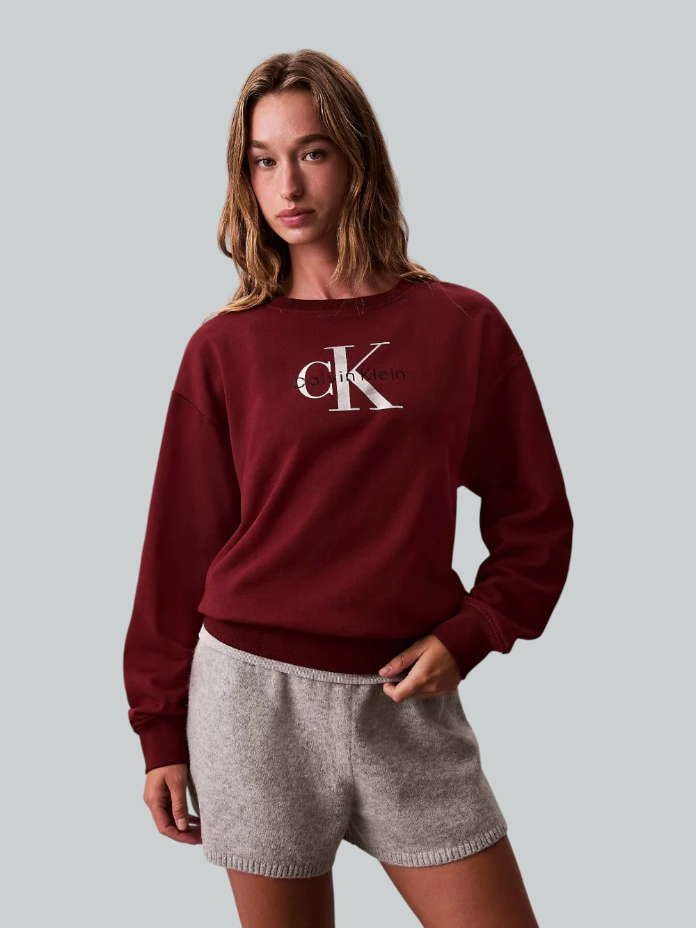 Felpa Calvin Klein Relaxed in Misto Cotone Bordò con Logo Monogramma LV047B234G - immagine 5