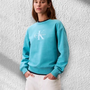Felpa Calvin Klein Relaxed in Misto Cotone Menta con Logo Monogramma LV047B234G
