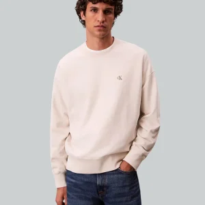 Felpa Calvin Klein Girocollo in Cotone Garzato Latte LV04RC277G