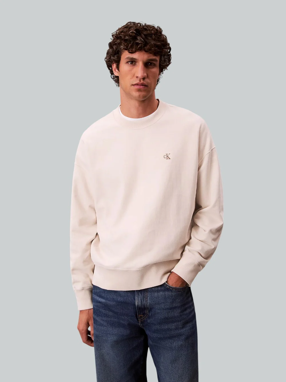 Felpa Calvin Klein Girocollo in Cotone Garzato Latte LV04RC277G - immagine 2