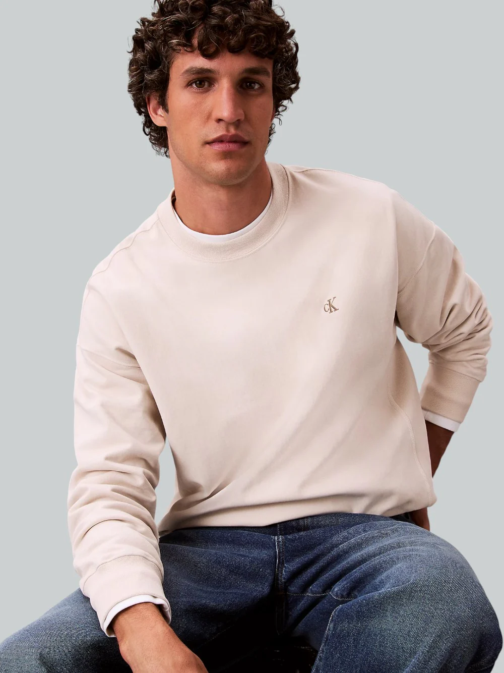 Felpa Calvin Klein Girocollo in Cotone Garzato Latte LV04RC277G - immagine 5