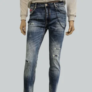 Jeans ICON in Denim Mid Scolorito e Smerigliato con Logo Dietro ICUF2W6D018 Blu