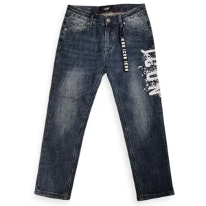 Jeans ICON Jr in Denim Scolorito Blu con Logo Schizzato IBDT00714