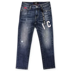 Jeans ICON Jr in Denim Scolorito Blu con Logo Laterale IBDT00716