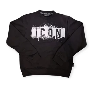Felpa ICON Jr Girocollo Nera con Logo Schizzato IBSW00766