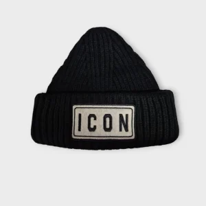 Cappellino ICON Jr in Lana Acrilica Nera con Logo Box IJXAC00725