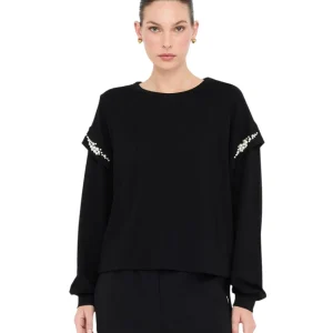 Felpa Liu Jo Sport Nera Girocollo con Perle TF5153