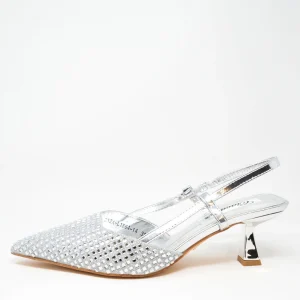 Slingback con strass e tacco basso