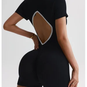 Tuta da Yoga Senza Cuciture da Donna – Body da Ballo con Sollevamento Fianchi Schiena Scoperta | Completo Pezzo Unico Elasticizzato in Tessuto Morbido