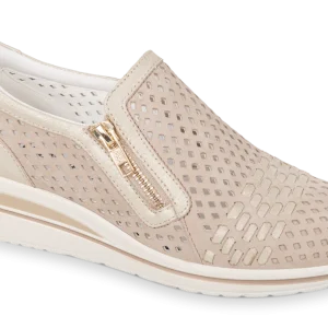 Valleverde 36213 mocassino sportivo in nabuk ecrù con zeppa