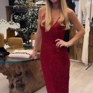 Abito lungo Pailettes rosso