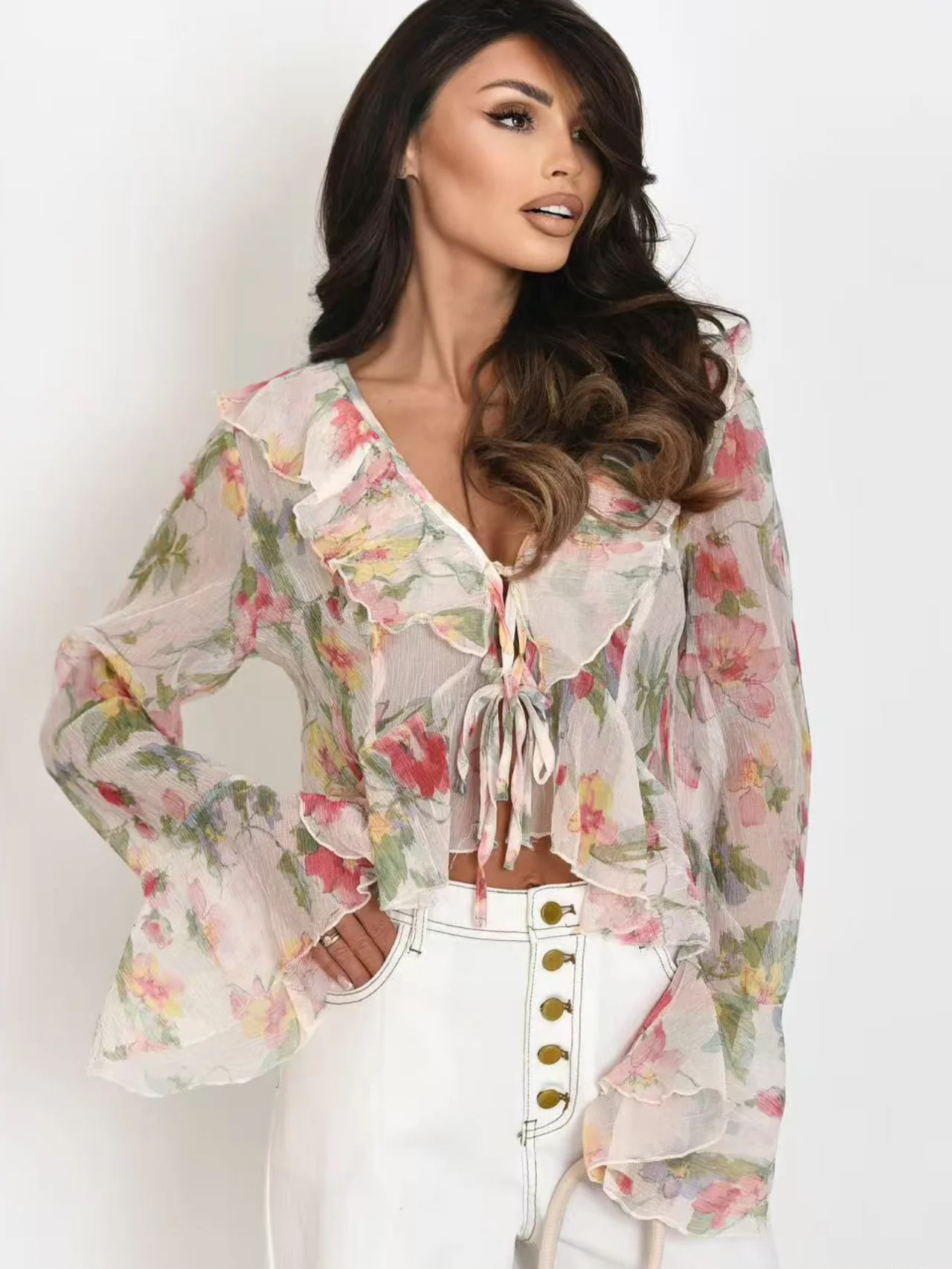 Blusa floreale plissettata