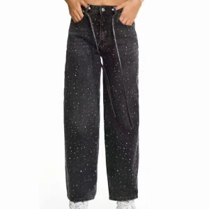 Jeans con strass e cinta - mom fit