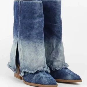 Stivali con risvolto in jeans