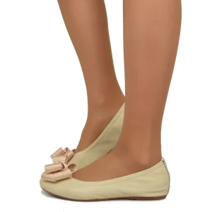 Ballerine Donna Beige con Fiocco Elasticizzate con Zeppetta interna