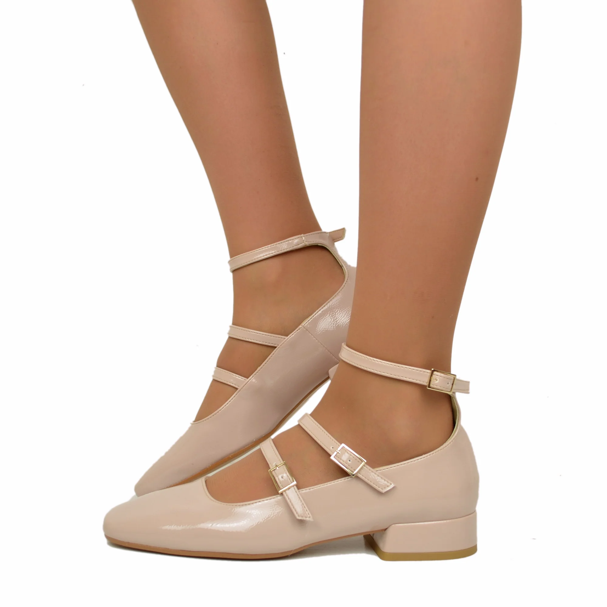 Ballerine Donna Cipria Punta Squadrata Mary Jane Made in Italy - immagine 2