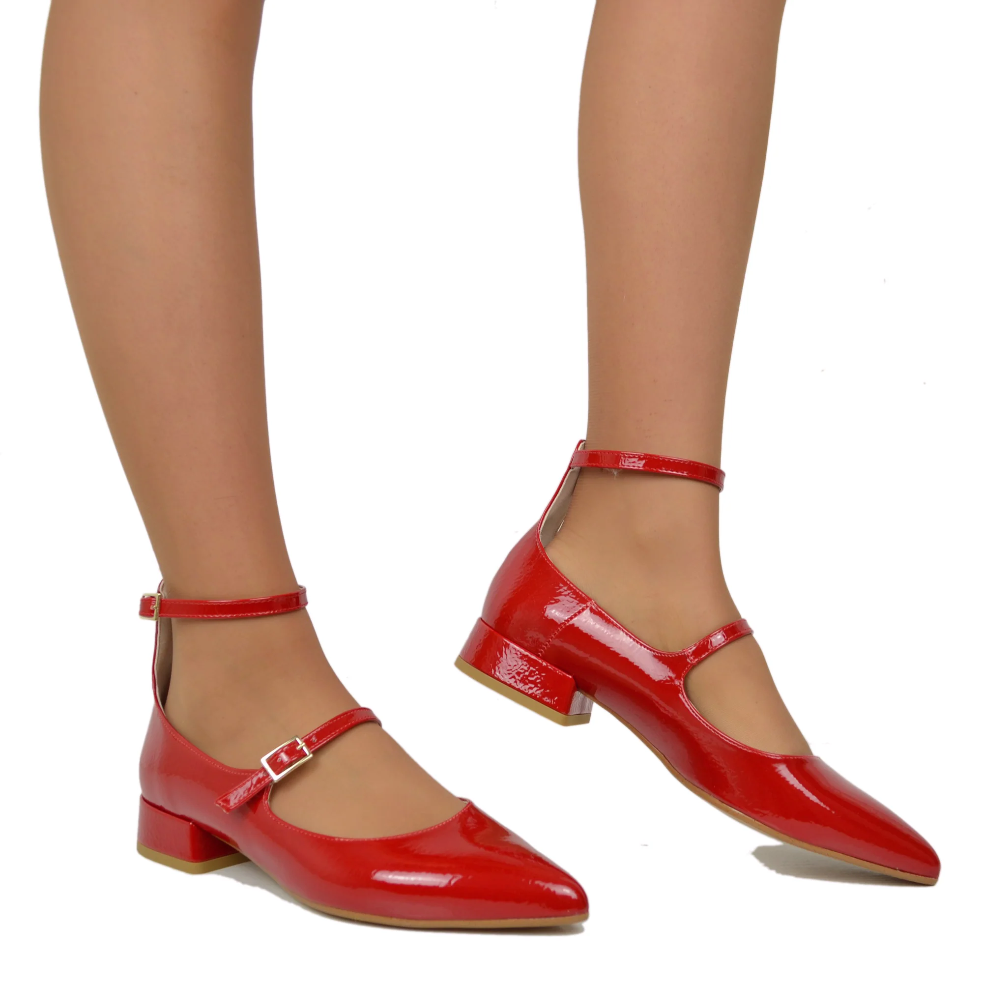 Ballerine Donna a Punta color Rosso Lucido Mary Jane Made in Italy - immagine 5