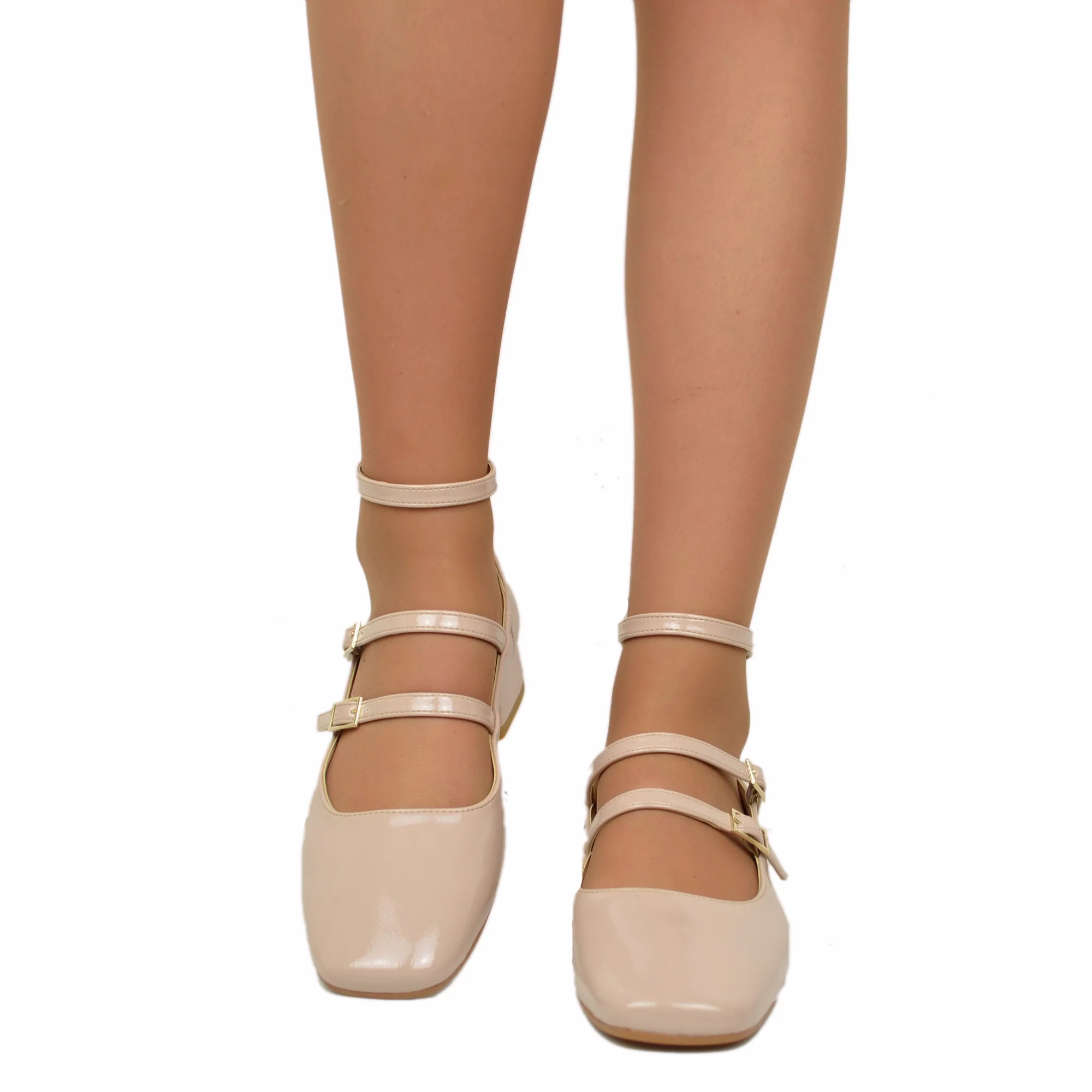 Ballerine Donna Cipria Punta Squadrata Mary Jane Made in Italy - immagine 5