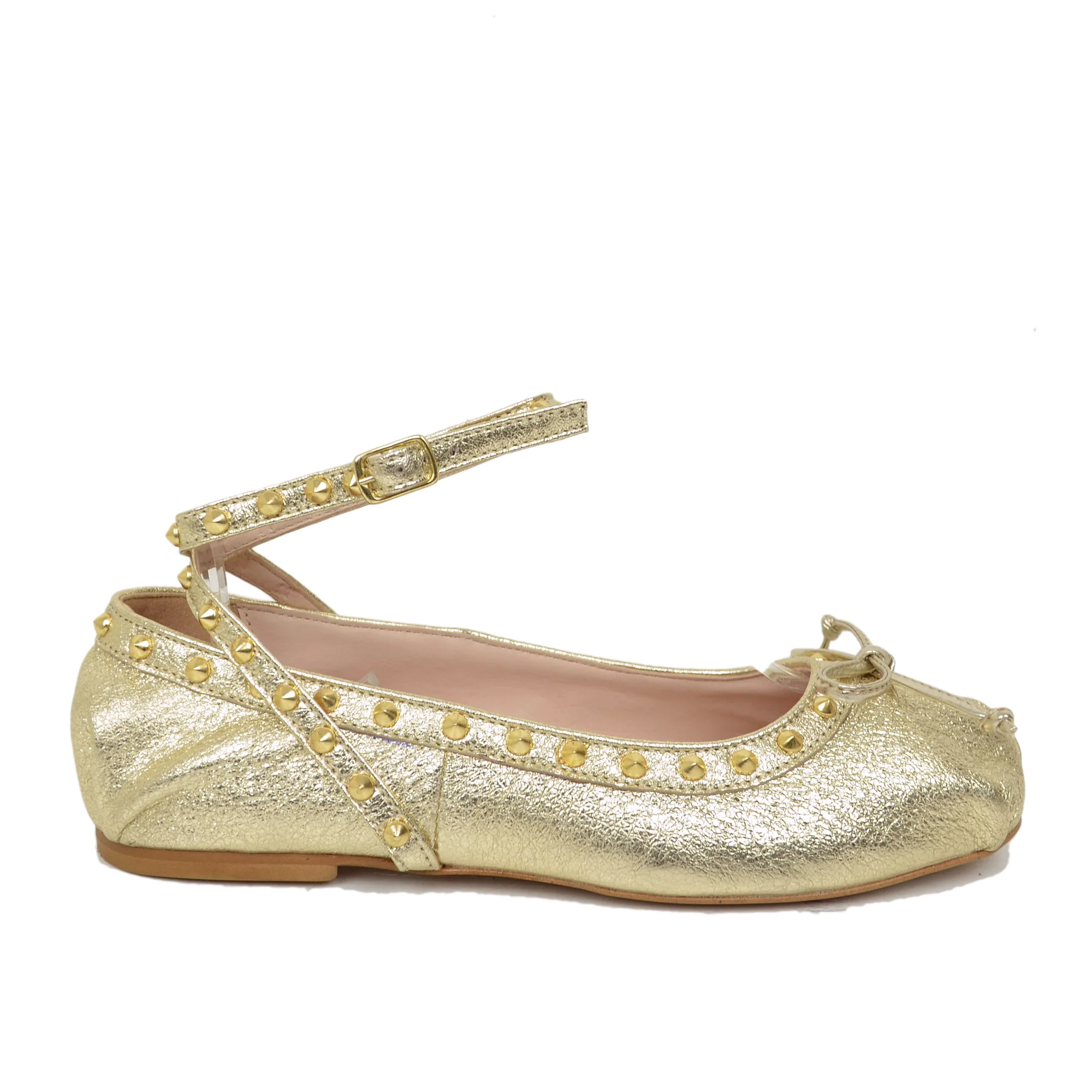 Ballerine DIVINE FOLLIE color Platino in Pelle Laminata Dorata con Borchie - immagine 3