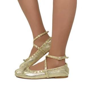 Ballerine DIVINE FOLLIE color Platino in Pelle Laminata Dorata con Borchie