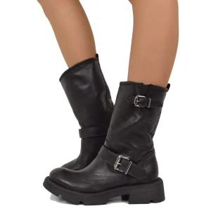 Biker Boots Donna in Pelle con Fibbie Made in Italy