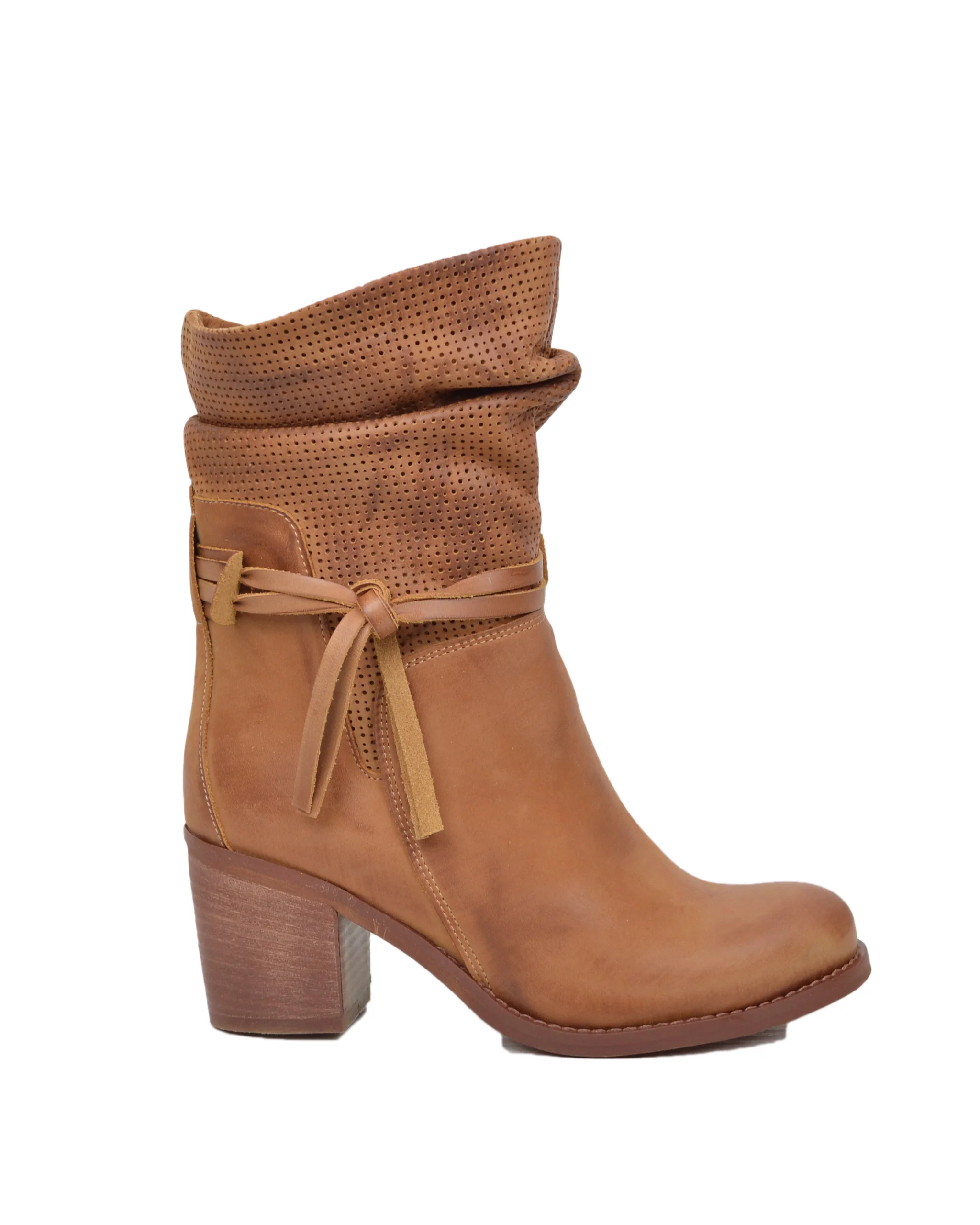 Stivaletti Donna in Vera Pelle Sfumata effetto Vintage Made in Italy Cuoio - immagine 3