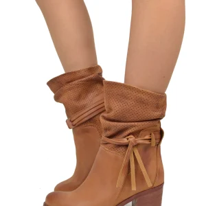 Stivaletti Donna in Vera Pelle Sfumata effetto Vintage Made in Italy Cuoio