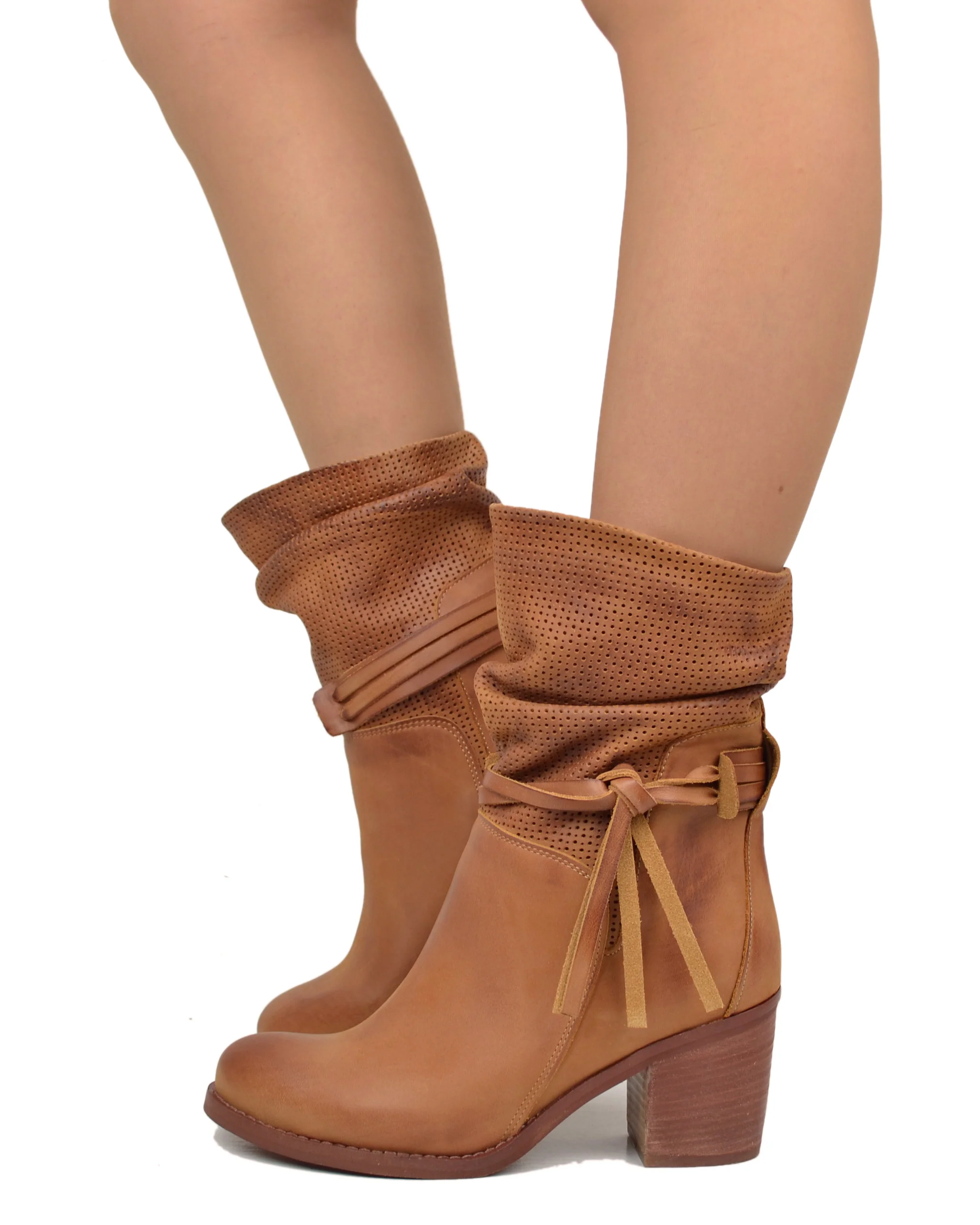 Stivaletti Donna in Vera Pelle Sfumata effetto Vintage Made in Italy Cuoio - immagine 2