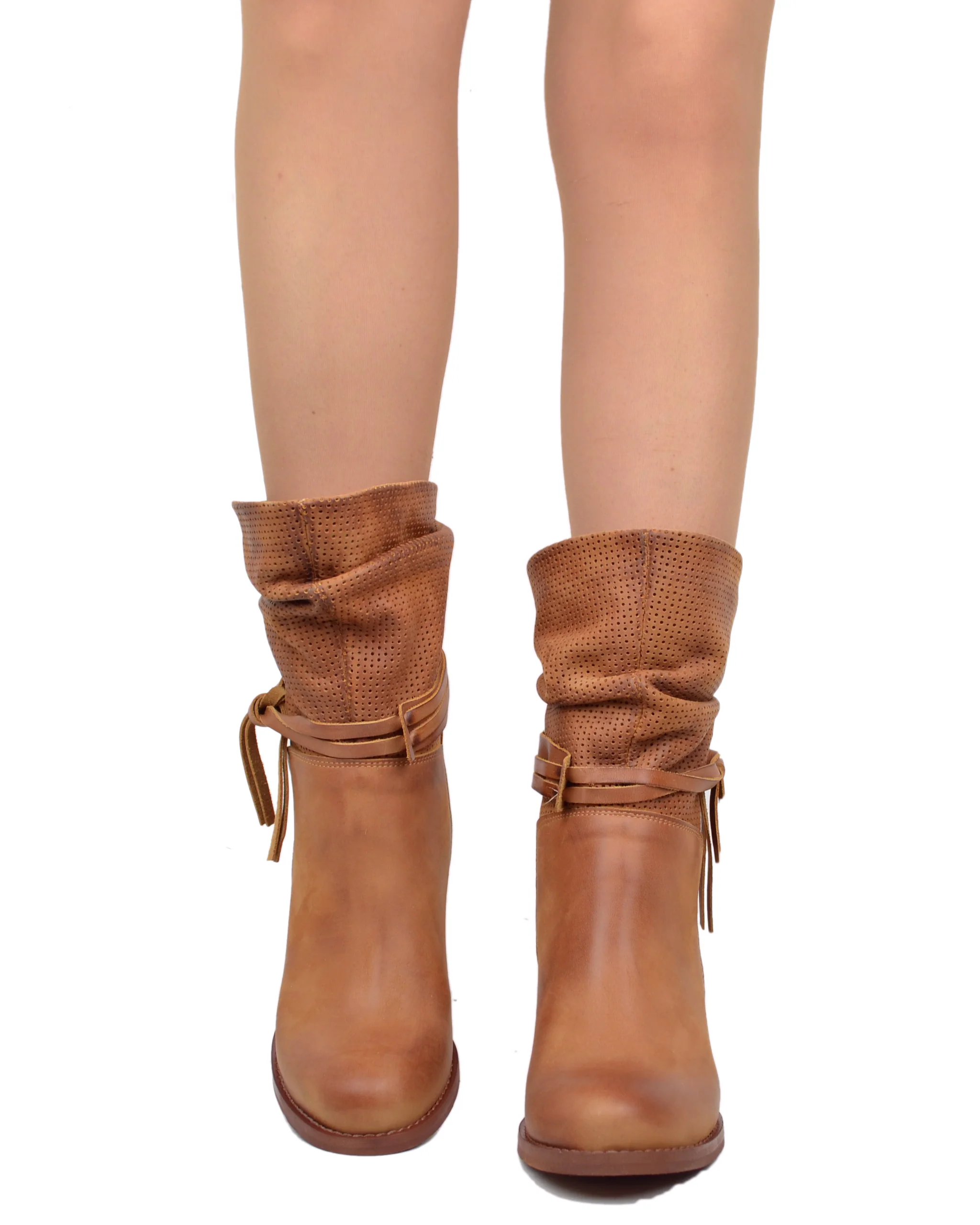 Stivaletti Donna in Vera Pelle Sfumata effetto Vintage Made in Italy Cuoio - immagine 4