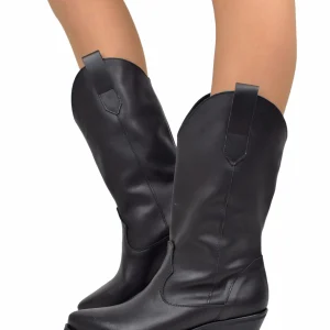 Texani total Black Lisci Tacco Basso 4 cm Classici Neri Vera Pelle Made in Itay