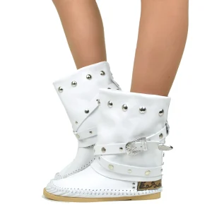 Indianini Bassi in Pelle con Ghetta Bianco con Fibbie Originali KikkiLine