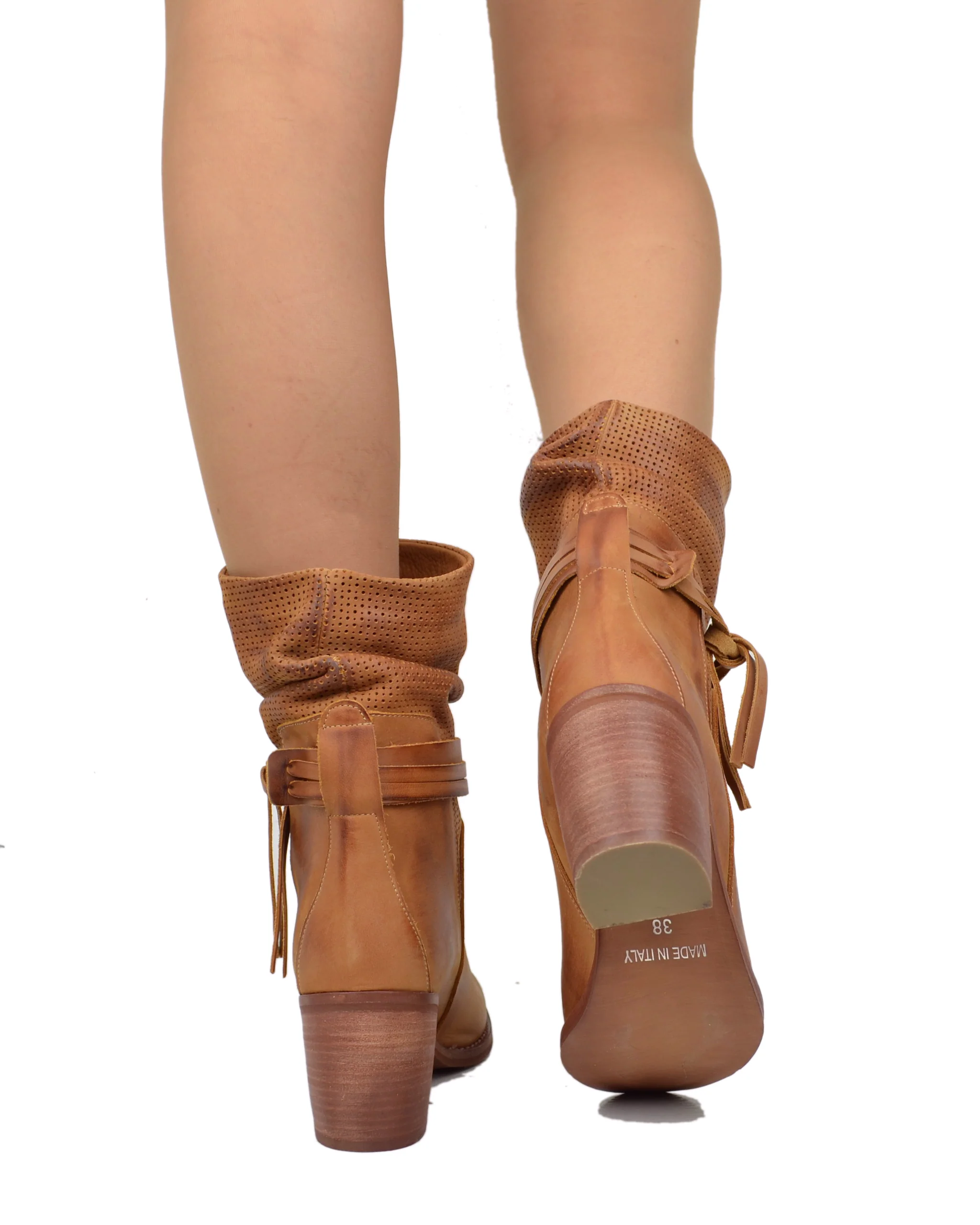 Stivaletti Donna in Vera Pelle Sfumata effetto Vintage Made in Italy Cuoio - immagine 5