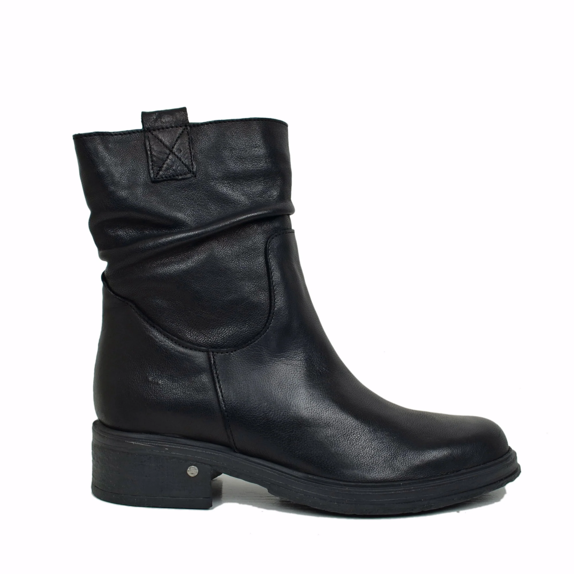 Biker Vera Pelle Effetto Washed Nera Caviglia Fondo Gomma - immagine 3